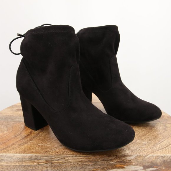 NWOT Black Faux Vegan Suede Ankle Booties Boots Sock Boot Chunky Heel Size 8.5 - Picture 2 of 8